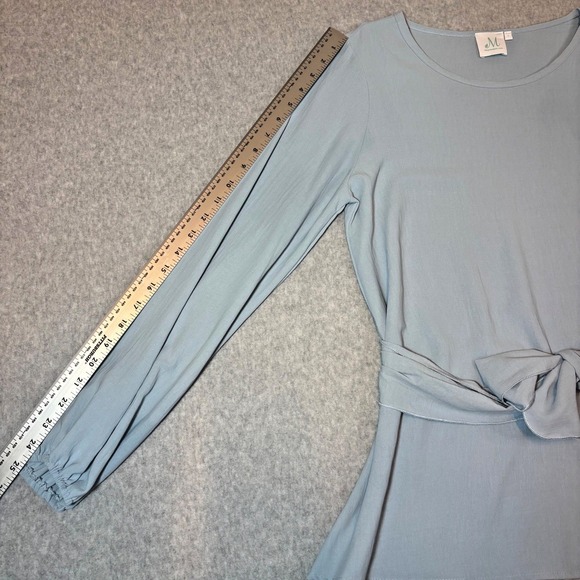 Mint Julep Light Blue Long‎ Sleeve Tie Waist Peplum Top Women's Small - Picture 7 of 10